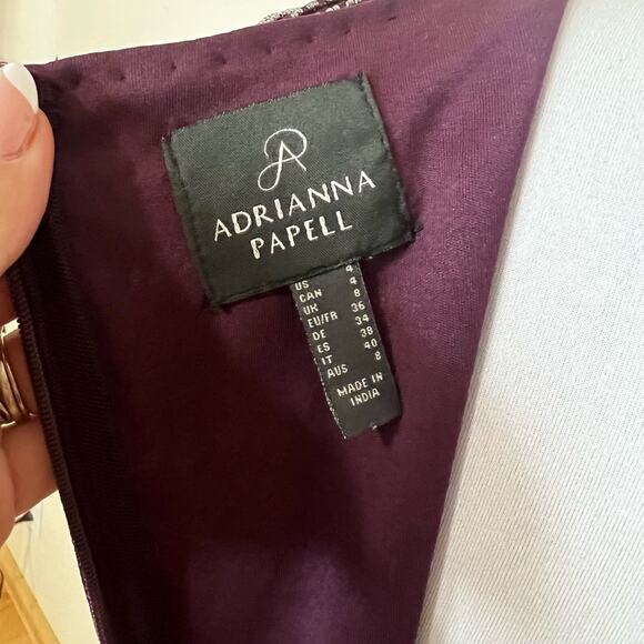 Adrianna Papell Art Deco Beaded Cocktail Dress Purple Silver Sequin Glam Women 4 - Picture 6 of 7